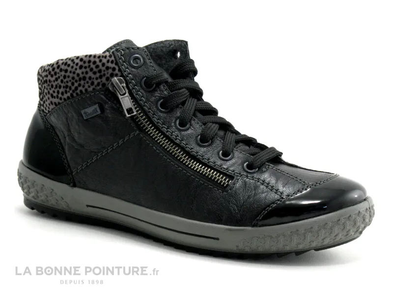 Achat chaussures Rieker Femme Boots, vente Rieker M6143-01 Noir - Col leopard -  Basket montante