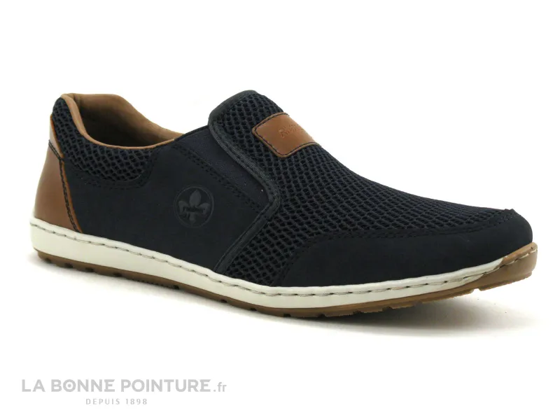 Achat chaussures Rieker Homme Mocassin, vente Rieker 08869-14 - Bleu - Marron - Chaussure Homme sans lacet