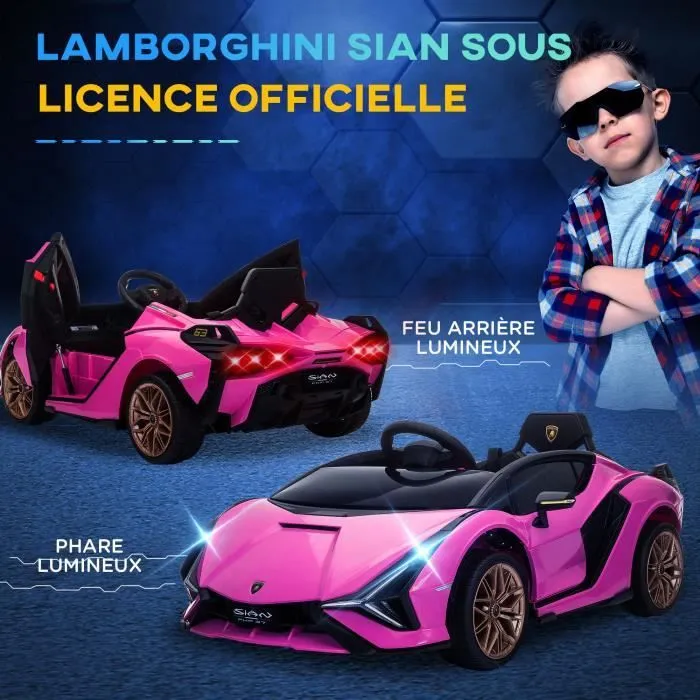 HOMCOM Voiture électrique Enfants de Sport Supercar 12 V - V. Max. 8 Km-h Effets sonores + Lumineux Rose