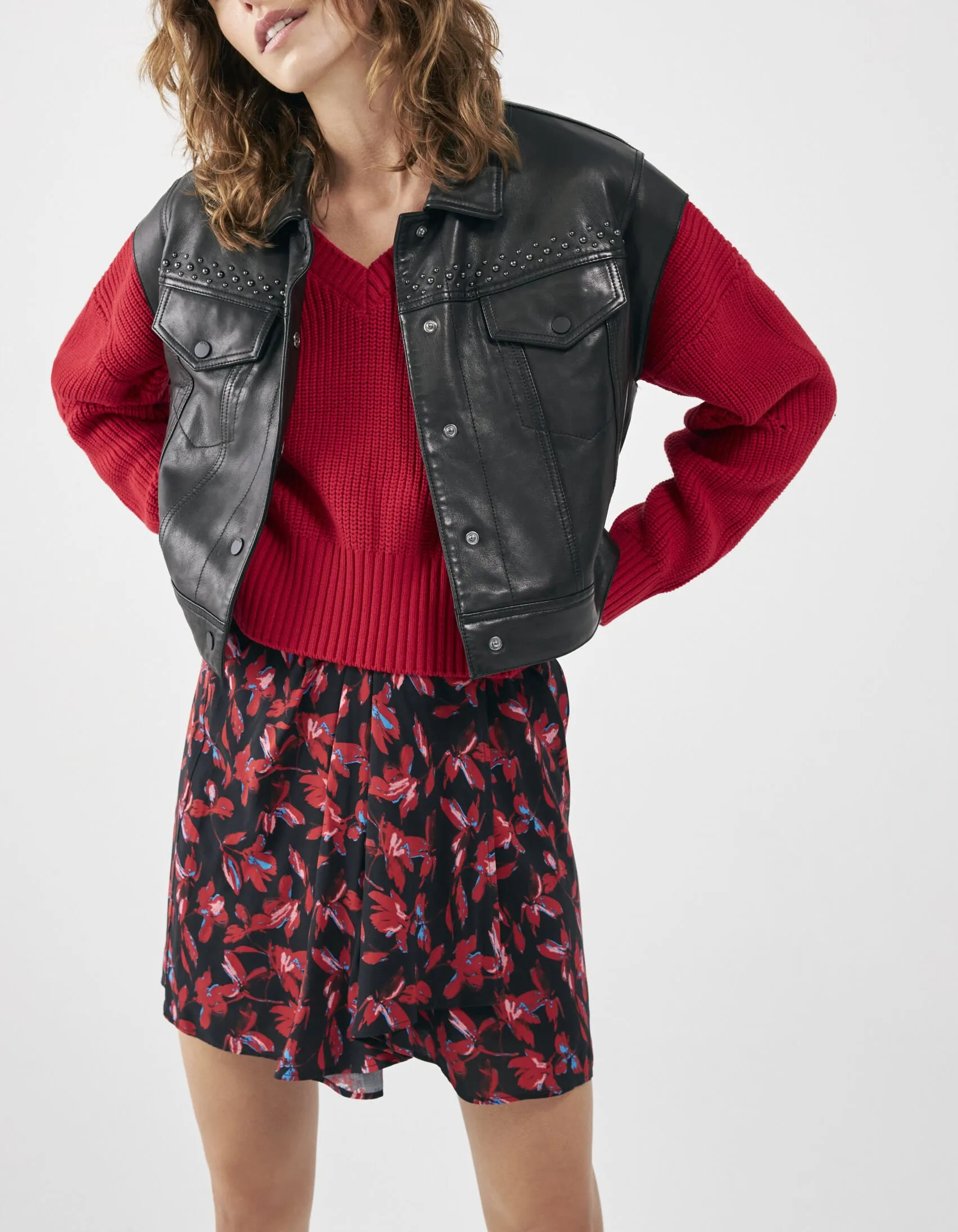 Jupe courte rouge imprimé floral rock Femme