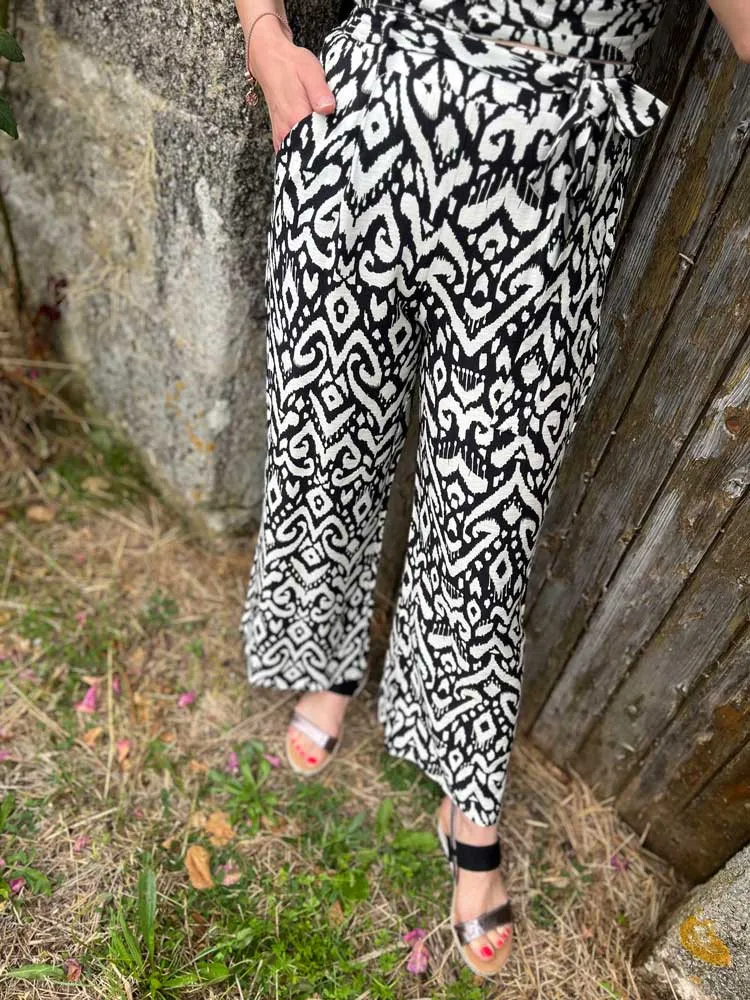 Pantalon fluide noir et blanc BILLIE - Prêt à porter femme Cléstyle Couleur Noir XXS à 6XL M