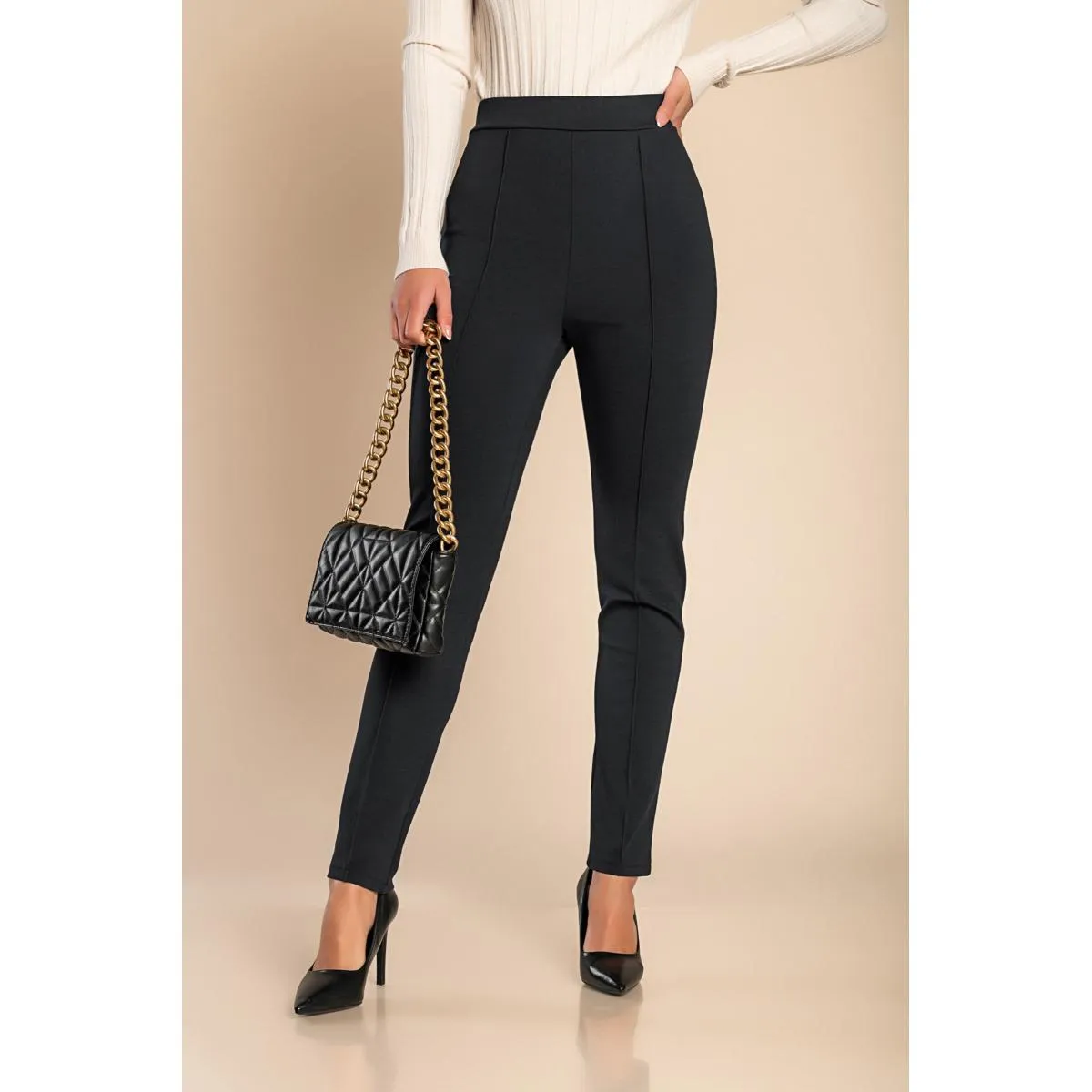 Pantalon élégant avec taille élastique, noir