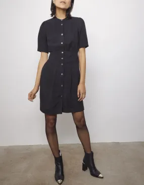 Robe noire en tencel et lin boutonnée devant femme